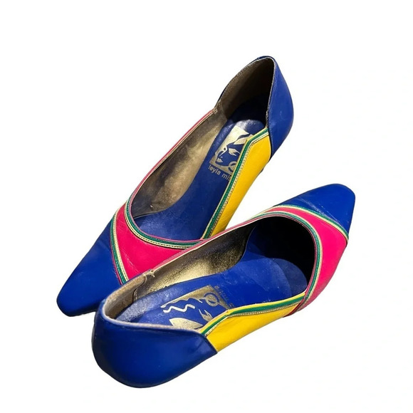 Layla Mitra Leather Multicolored Shoes 1985-1990 7M - Picture 5 of 9